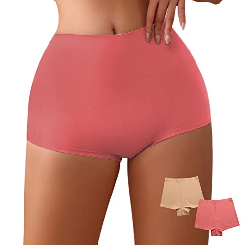 WOWENY 2er Pack Unterwäsche Damen nahtlos Slips Seamless Hohe Taille Bauchweg Unterhose Bequeme Panties Underwear，Beige und Rosa，L von WOWENY