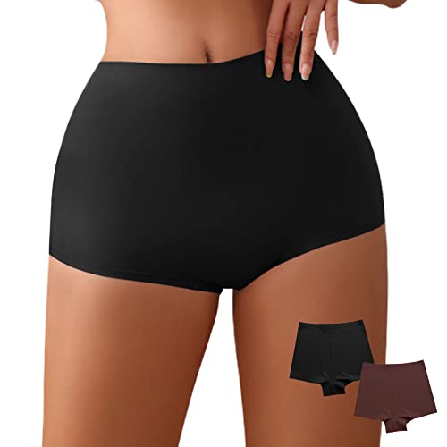 WOWENY 2er Pack Unterwäsche Damen nahtlos Slips Seamless Hohe Taille Bauchweg Unterhose Bequeme Panties Underwear，Schwarz und Braun，L von WOWENY