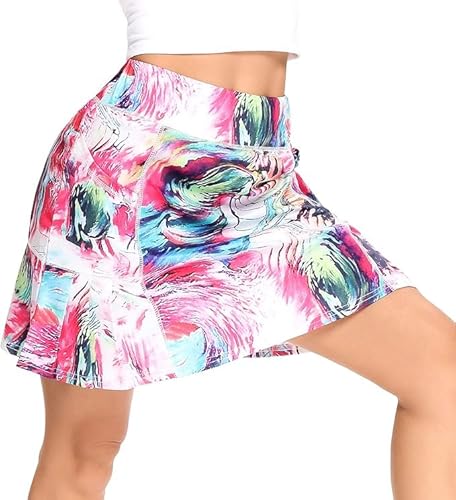 WOWENY Athletischer Tennisrock für Damen mit Taschen, hohe Taille, Golf-Skorts, leicht, aktive Röcke mit Innenshorts - - Groß von WOWENY