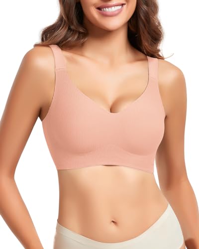 WOWENY BH Damen Ohne Bügel Bustier Damen Bügelloser BH Bralette Soft BH Komfort Unsichtbarer Seamless BH Rosa 3XL von WOWENY