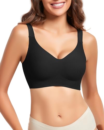 WOWENY BH Damen Ohne Bügel Bustier Damen Bügelloser BH Bralette Soft BH Komfort Unsichtbarer Seamless BH Schwarz 3XL von WOWENY