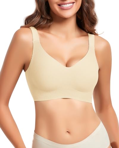 WOWENY BH Damen Ohne Bügel Bustier Damen Bügelloser BH Bralette Soft BH Komfort Unsichtbarer Seamless BH Weiß M von WOWENY