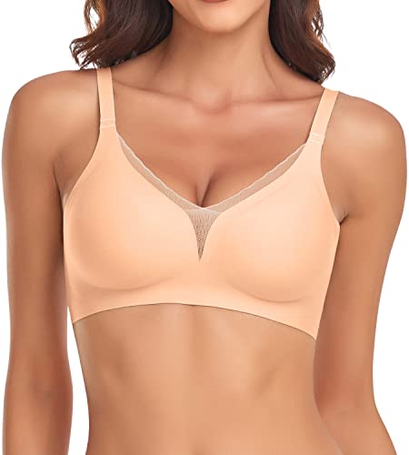 WOWENY Damen BH Gepolstert Ohne Bügel Damen Bustier Damen Spitze Kleine Brüste Push up Komfort Bralette Bügelloser Soft Bra Beige S von WOWENY