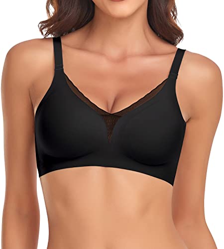 WOWENY Damen BH Ohne Bügel Gepolstert Push up 70B-75A-85C Bügelloser Bustier Schlaf Bralette Soft Bra Softschalen Schwarz L von WOWENY