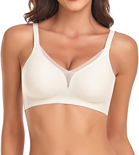 WOWENY BH Push up 75a 75b 85a 85b 80a 80b 70a Damen BH Ohne Bügel Bustier Klein Brüste Schlaf BH Gepolstert Bralette Bügelloser Soft Bra Weiß L von WOWENY