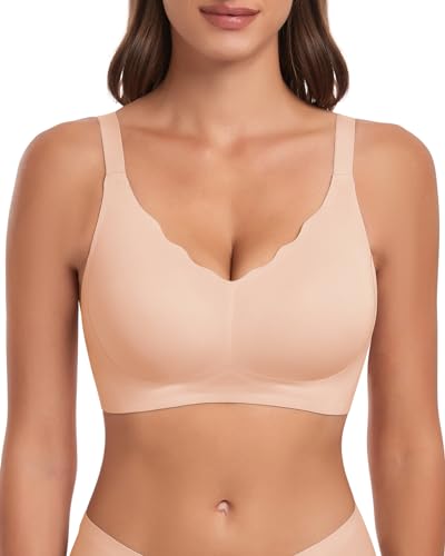 WOWENY BH Damen Ohne Bügel Gepolstert Bügelloser BH Push up Bustier Bralette Soft BH Komfort Unsichtbarer Seamless BH Beige 3XL von WOWENY