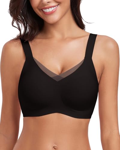 WOWENY BH Damen Ohne Bügel- Push-Up Gepolsterter Bügelloser Bustier Spitze Bralette - Komfort Unsichtbarer Seamless Soft BH A-Schwarz M von WOWENY