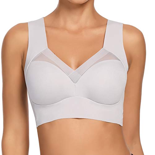 WOWENY BH Damen Ohne Bügel Soft BH Bustier Push up Damen Spitze Bralette T Shirt BH Schalen BHS Bügelloser Still Klassischer BH Hemdchen Komfort Seamless Grau L von WOWENY