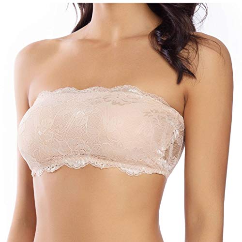 WOWENY BH Spitze Damen Trägerlos Büstenhalter ohne Träger oder Durchsichtige Träger Tube Top BH Oberteil Bandeau mit eingefügten Pads von WOWENY