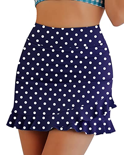 WOWENY Badeshorts Damen Baderock Damen mit Innenslip Bikini Rock Damen Bauchweg Wassersport Schwimmrock Damen Ruffle Punkt L von WOWENY