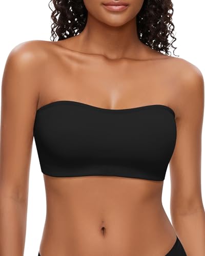 WOWENY Bandeau Top Damen BH Ohne Bügel Trägerlos BH Rückenfrei mit Transparent Träger Strapless Bra Unsichtbarer BH Nahtlose Tube Top Schwarz M von WOWENY