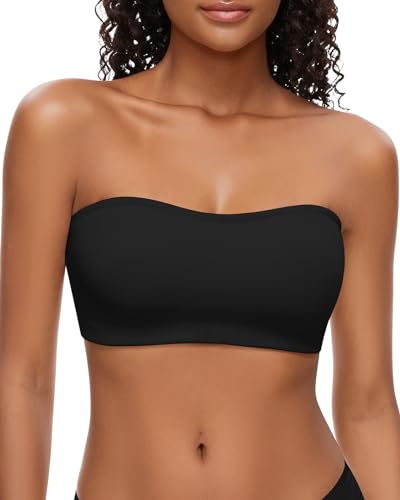 WOWENY Bandeau BH Damen Ohne Bügel Trägerlos mit Transparent Träger Tube Top Rückenfrei Strapless Bra Unsichtbarer BH Nahtlosep Schwarz XS von WOWENY