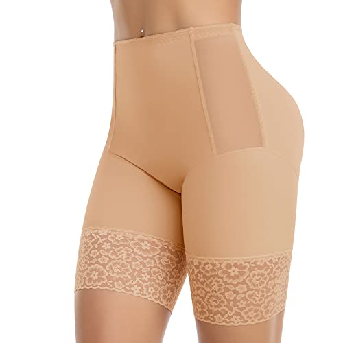 WOWENY Shapewear Damen Bauchweg Miederhose Stark Formend Unterhose Unterhose Damen Shapewear Spitze Figurformende Unterwäsche Leggings Body Shaper Miederpants,Beige,L von WOWENY