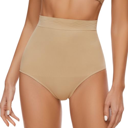 WOWENY Bauchweg Unterhose Damen Shapewear Figurformende Miederslips Shaping Unterwäsche Hohe Taille Miederhose Body Shaper Elastisch Anti-Rutsch Miederpant[Beige, S] von WOWENY