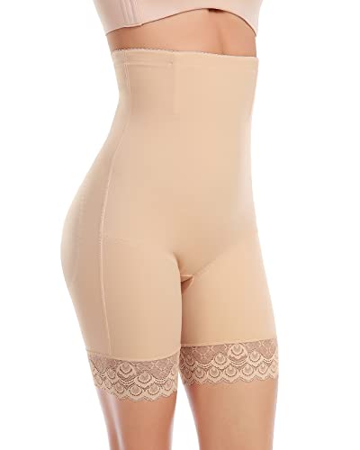 WOWENY Bauchweg Unterhose Damen Shapewear mit Bein Hose Kurz Spitze Miederhose Stark Formend Figurformende Miederpants Unterwäsche Hohe Taille(Beige, 3XL) von WOWENY