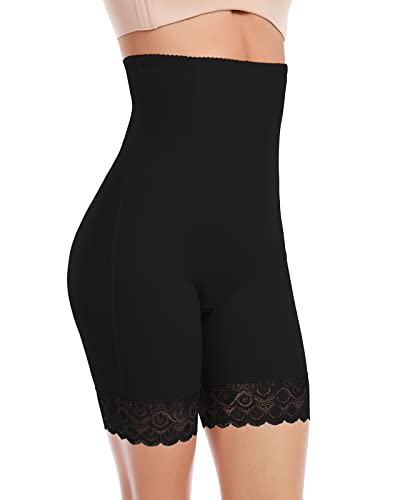 WOWENY Bauchweg Unterhose Damen Shapewear mit Bein Hose Kurz Spitze Miederhose Stark Formend Figurformende Miederpants Unterwäsche Hohe Taille(Schwarz, 3XL) von WOWENY