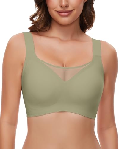 WOWENY Bügelloser BH Damen Gepolstert Vollschalen BH Ohne Bügel mit Polster Nahtloser Bustier Bralette Atmungsaktive Weich(Grün, 3XL) von WOWENY