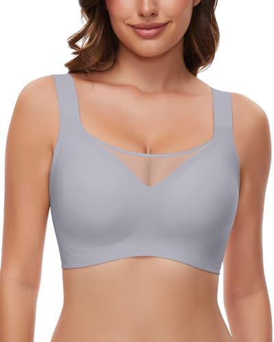 WOWENY Bügelloser BH Damen Gepolstert Vollschalen BH Ohne Bügel mit Polster Nahtloser Bustier Bralette Atmungsaktive Weich(Hellblau, L) von WOWENY