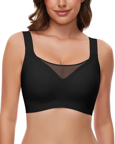 WOWENY Bügelloser BH Damen Gepolstert Vollschalen BH Ohne Bügel mit Polster Nahtloser Bustier Bralette Atmungsaktive Weich(Schwarz, L) von WOWENY