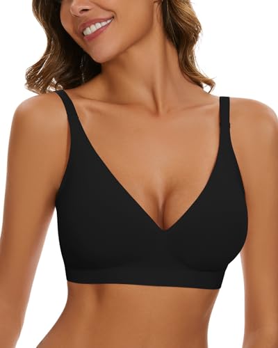 WOWENY Bügelloser BH Damen Ohne Bügel V-Ausschnitt Gepolstert Seamless BH Bustier Damen Bralette Soft Komfort Deep V-Schwarz XXL von WOWENY