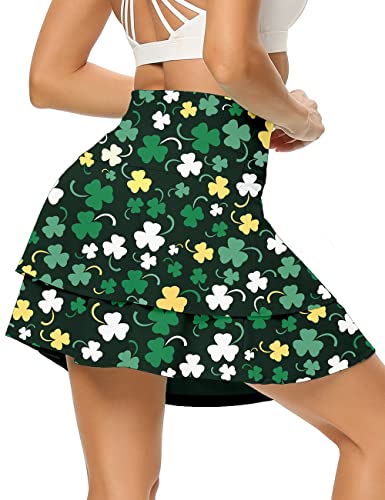 WOWENY Damen Active Skort Athletic Rüschen Plissee Tennisrock mit Tasche für Laufen Golf Workout, 2-Lagen St-Patricks Day, Groß von WOWENY