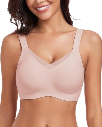 WOWENY Damen BH Ohne Bügel Gepolstert Bügelloser Bustier Damen Push-up Spitze Bralette Seamless Unsichtbar Soft Komfort BHS A-Rosa 3XL von WOWENY