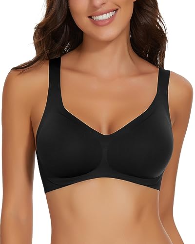 WOWENY Damen BH ohne Bügel Bequemer Seamless BHS trägerverstellbarer Softschalen BH Minimizer-BHS Seamless Push Up Tshirt BH Soft,Schwarz,S von WOWENY