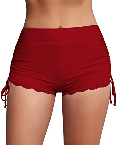 WOWENY Damen Badeshorts High Waist mit Verstellbare Kordelzug Badehose Damen Shorts Schwimmhose Damen Kurz Boardshorts Strandshorts für Schwimmen Wassersport Rot XXL von WOWENY