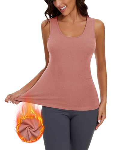 WOWENY Damen Basic Tank Top mit Thermo Ärmellose Gerippt Winter Thermohemd Warme Vest Unterhemd Camisole Unterwäsche Fleece Shirt für Alltag,Rosa,XXL von WOWENY