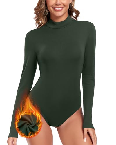 WOWENY Damen Body Langarm mit Stehkragen - Thermo Bodysuit Fleece Oberteile Shirts Rolli Pullover Rollkragen Pulli Für Winter,Brown,M von WOWENY