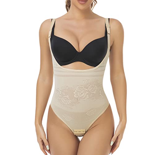 WOWENY Damen Body Shaper Shapewear bauchweg stark formend Miederbody Bodysuit women sexy Brustfrei,Hautfarben,S von WOWENY