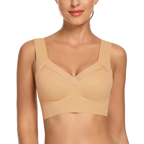 WOWENY Damen Bustier BH ohne Bügel Damen Nahtloser BH Push Up Zero Feel Bralette Atmungsaktiver Leichter Klassische (Braun, S) von WOWENY