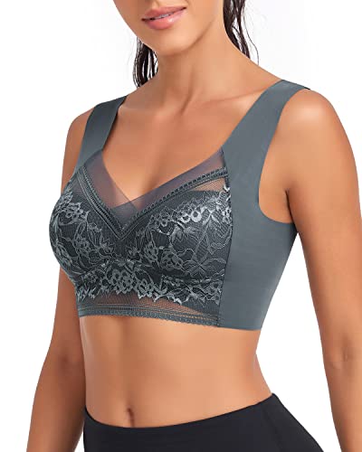 WOWENY Damen Bustier Spitze Schlaf BH ohne Bügel Zero Feel Bralette Gepolstert Comfort Bra(Blau, L) von WOWENY