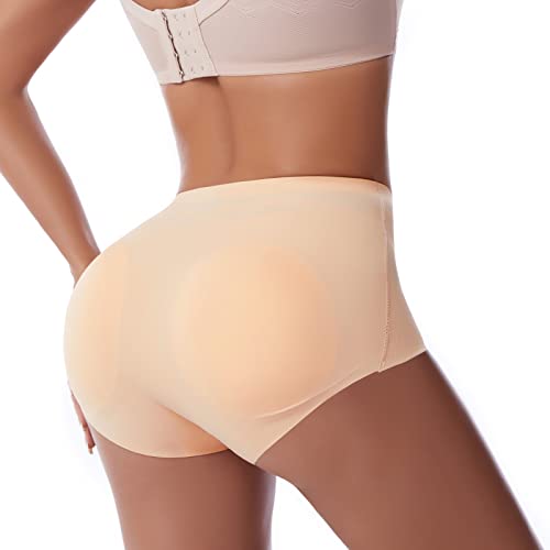 WOWENY Damen Butt Lifter Unterhose Po Push Up Miederhose Damen Bauchweg Unterhose Damen Sexy Shapewear Formend Miederslips Padded Höschen Miederpants Beige XL von WOWENY