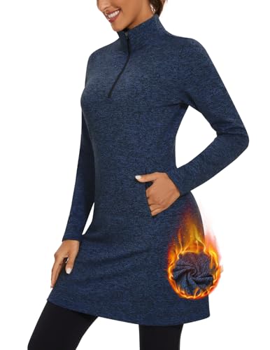 WOWENY Damen Fleece Kleid Thermo Sweatshirt Tunika Kleid Langer Viertelreißverschluss Pullover Polar Winterkleid mit Tasche, Blau, Mittel WOWENY Damen Fleece Kleid Thermo Sweatshirt Tunika Kleid Langer Viertelreißverschluss Pullover Polar Winterkleid mit Tasche, Blau, Mittel von WOWENY