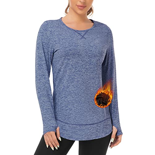 WOWENY Damen Langarmshirt Herbst Winter Thermo Laufshirt Langarm Functionsshirt Sportshirt Thermo Pullover Oberteile Tshirts locker für Sport Laufen Fitness,Königsblau,XL von WOWENY