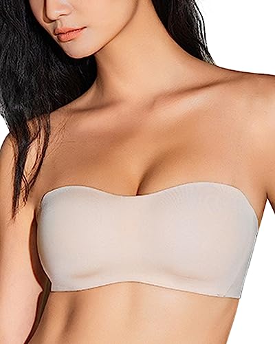 WOWENY Damen Trägerloser BH Non-Slip Trägerlos Bandeau BHS,Weiß,M von WOWENY