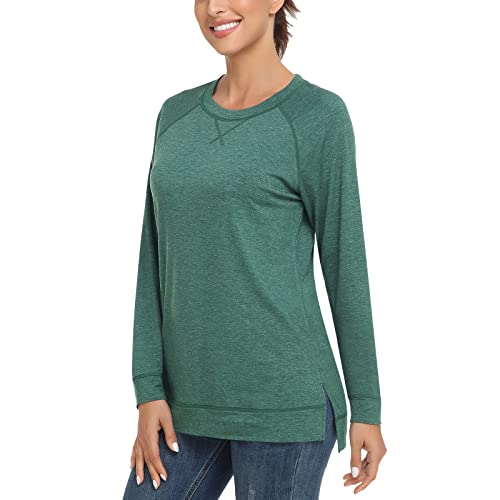 WOWENY Damen Moderne Langarm T-Shirt Casual Langarmshirt Tunika Tshirt Pullover Oberteile Locker elegant,Grün,L von WOWENY