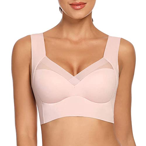 WOWENY Damen Nahtlos Spitzen BH ohne Bügel Weicher Damen Push-Up BH Gepolstert - Atmungsaktiver und Leichter, Klassische Bustier Damen BH Modern Feeling (Rosa, XXL) von WOWENY