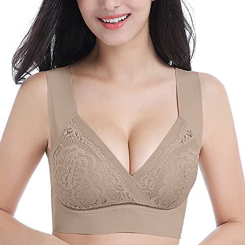 WOWENY Damen Nahtloser Netz-BH, bequemer Yoga-BH, ohne Bügel, gepolsterter Push-Up, weicher Rücken, glättender BH, 407-sleep BH Eiche hell, Large von WOWENY