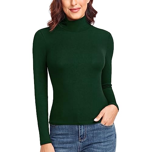 WOWENY Damen Rollkragenshirt Elegant Langarm Shirt Rolli Basic Weicher Pullover Slim Fit Stretch Unterziehrolli für Herbst Winter,Grün,L von WOWENY