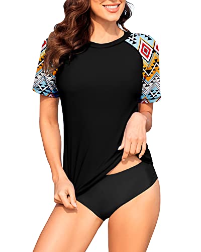 WOWENY Damen Schwimmshirt Kurzarm Surf Shirt Bademode Rash Guard Shirts Langarm Surf Shirt Schwimmen Tankini,S von WOWENY