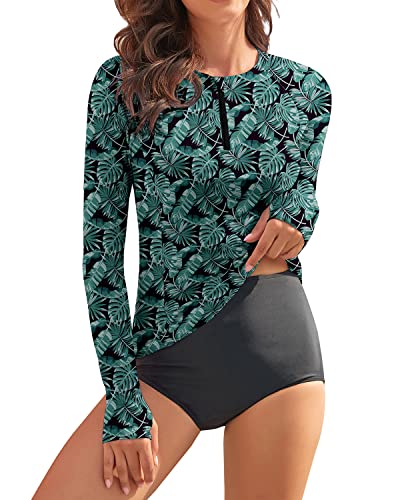 WOWENY Damen Schwimmshirt Langarm 1/4 Zip badeshirt Rashguard Sonnenschutz Swimsuits Bademode surf Shirt Strand Swimming Vest,PJ,XXL von WOWENY