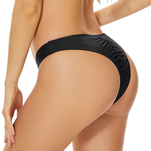 WOWENY Damen Sexy Bikinihose Bikini Slip Bauchweg Niedrige Taille Badehose Strandhose Grosse Grössen für Frauen，#Schwarz,L von WOWENY