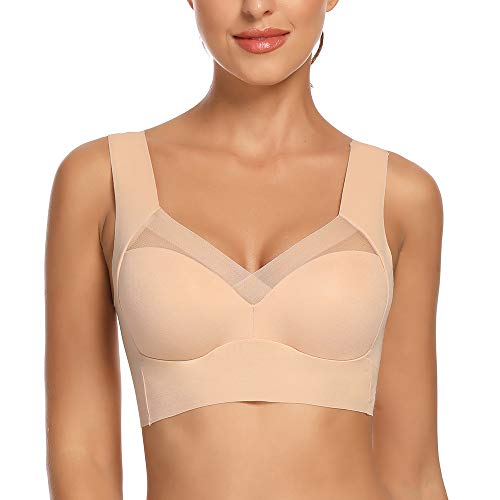 WOWENY Damen Vollschalen BH - Damen Nahtlos Spitzen BH - Komfort BHS Ohne Bügel - Zero Feel Bralette für Frauen, Weich und Bequem, Klassische Bustier Damen BH Modern Feeling (Beige, L, l) von WOWENY