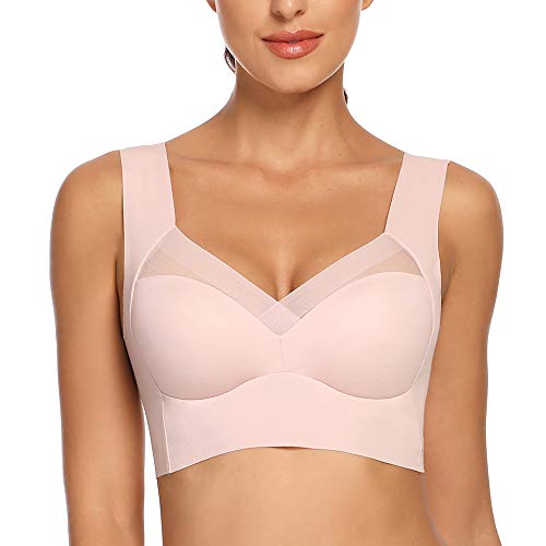 WOWENY Vollschalen BH - Nahtlos Spitzen - Komfort BHS Ohne Bügel - Zero Feel Bralette für Frauen, Weich und Bequem, Klassische Bustier Damen, Modern Feeling (Rosa, L) von WOWENY