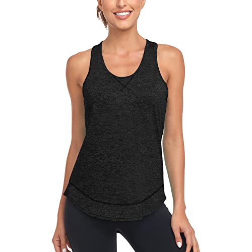 WOWENY Damen Sport Tank Top Fitness Shirts Gym Sportshirt Ärmelloses Oberteile Racerback Top Weste für Workout Lauf Trainieren Yoga Athletisch(Schwarz, L) von WOWENY