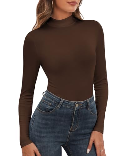 WOWENY Damen Stehkragen Langarmshirt Gerippt Rollkragenshirt Rolli Langarm Rollkragen Oberteil Unterziehrolli Elegant Basic Turtleneck Top[Braun, WOWENY Damen Stehkragen Langarmshirt Gerippt Rollkragenshirt Rolli Langarm Rollkragen Oberteil Unterziehrolli Elegant Basic Turtleneck Top[Braun, von WOWENY
