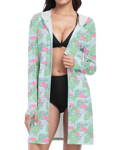 WOWENY Damen Strandkleid Bikini Cover Up Sonnenschutz Strandponcho Sommer Hoodie Mit Pockets und Kapuze Sport Bademode Lightweight Kurz Shirt,PC,XL von WOWENY