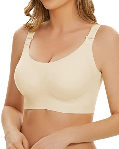 WOWENY Damen Stützender BH ohne Bügel Starker Halt Komfort Minimizer Bustier Push Up Gepolstert Vollschalen BHS Verstellbare Schultergurte Vorne[Elfenbein, M] von WOWENY